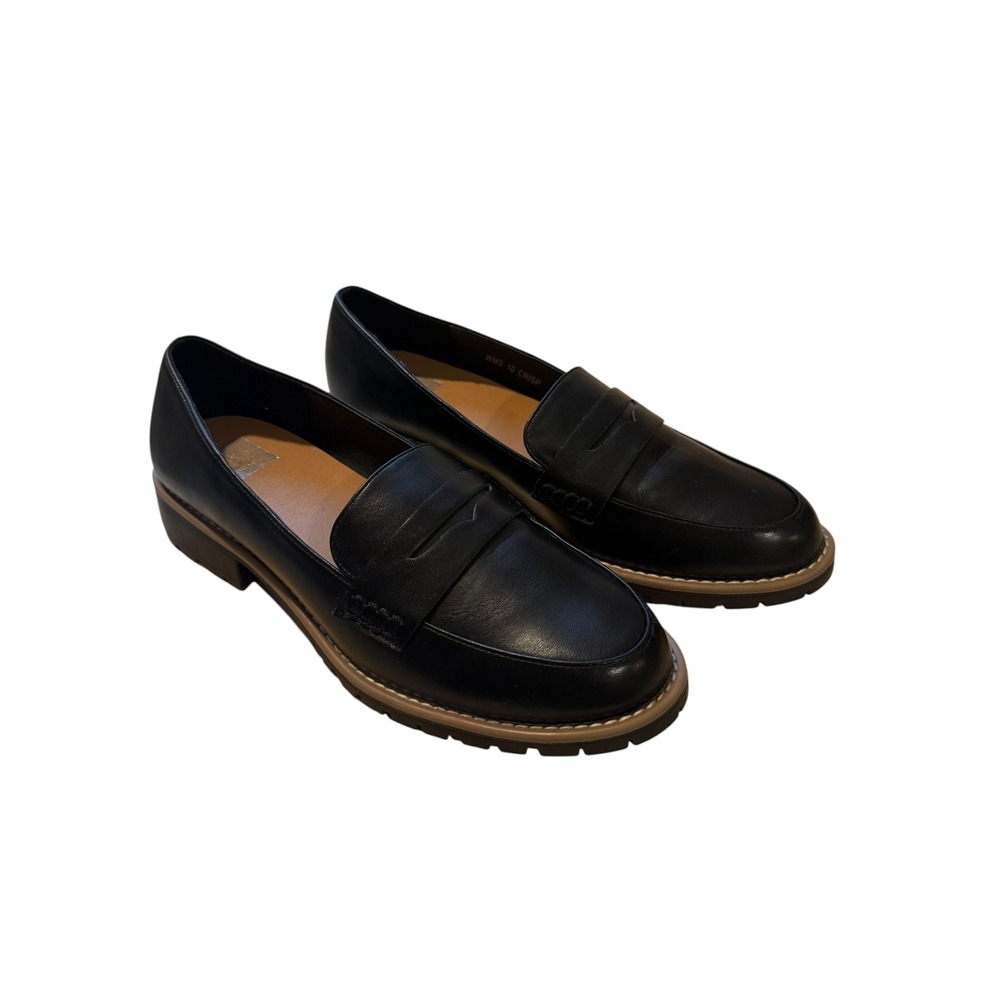 DV Dolce Vita Crisp Black Lug Sole Penny Loafers WMS 10 Round Toe Slip On Shoe